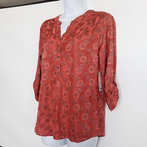 Croft & Barrow Floral Metallic Orange Top